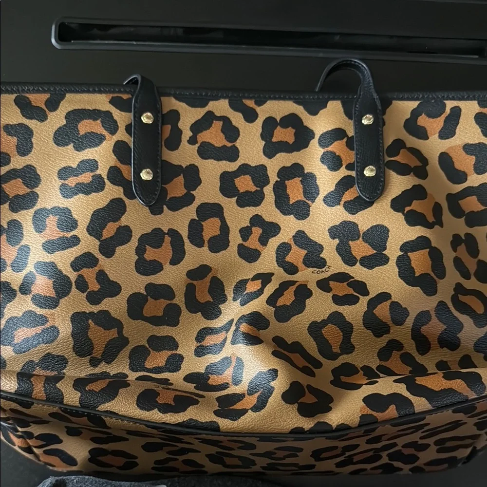 Coach Tan and Black Leopard Print Tote - Picture 4 of 10